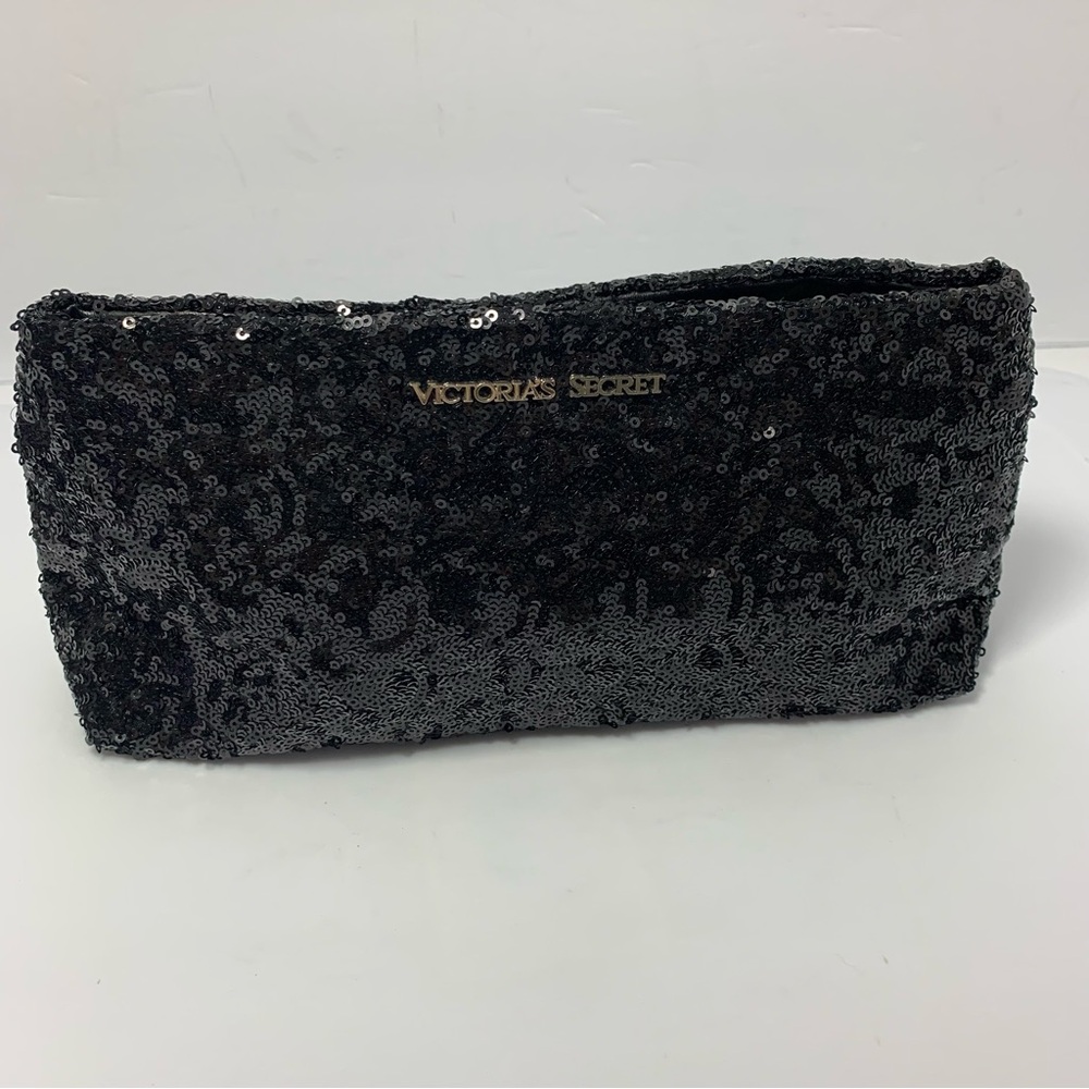 Victoria's Secret‎ Clutch Handbag Sequence Black Snap Bag Make Up Bag